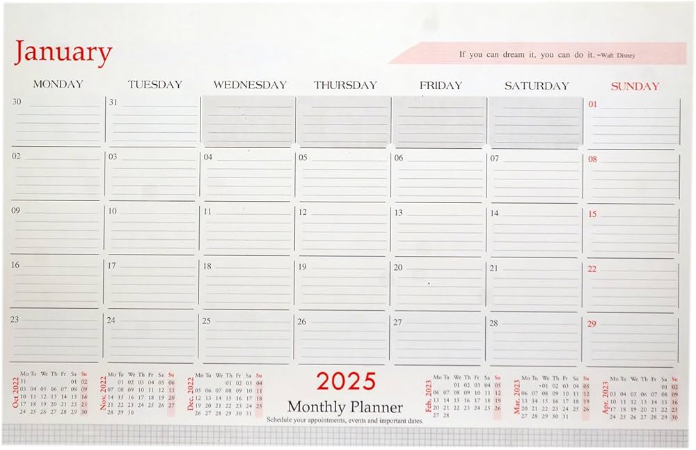 Table Planner 2025 - Large - A2 Size