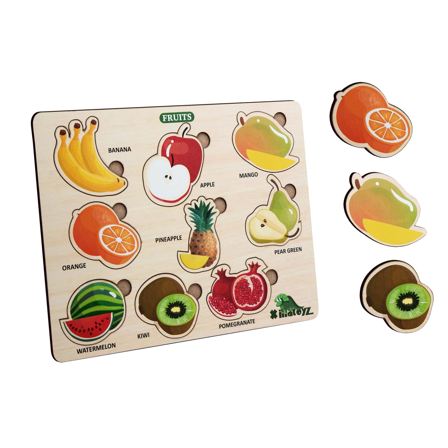 Fruit Shapes and Names Wooden Puzzle Board For Kids