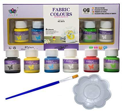 Fabric Paint color 25ml 6 pcs with colour Palette brush and wooden sticks (Textile)