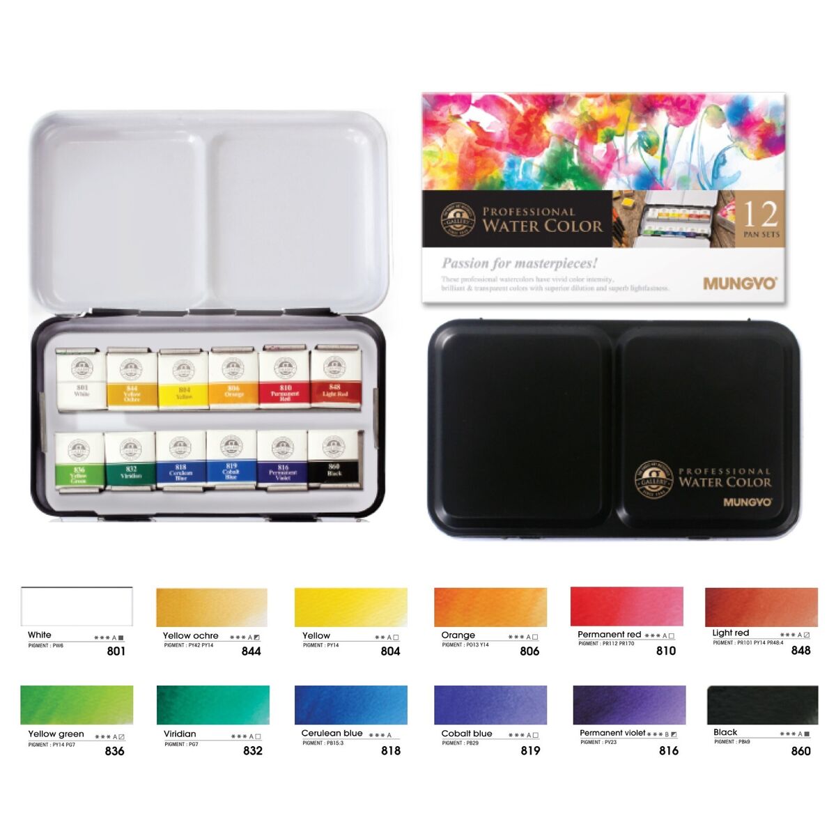 Mungyo Professional Watercolour 12 Half Pans Set