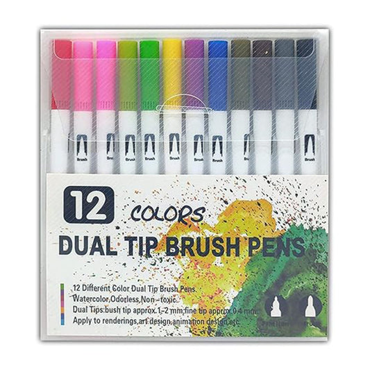 12 Colour Dual Tip Brush Marker Pen