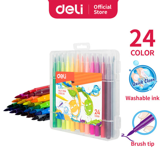 Pack Of 24 Deli Brush Marker Felt Pen Watercolor