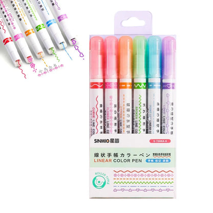 6 pcs curve shapes roller markers set