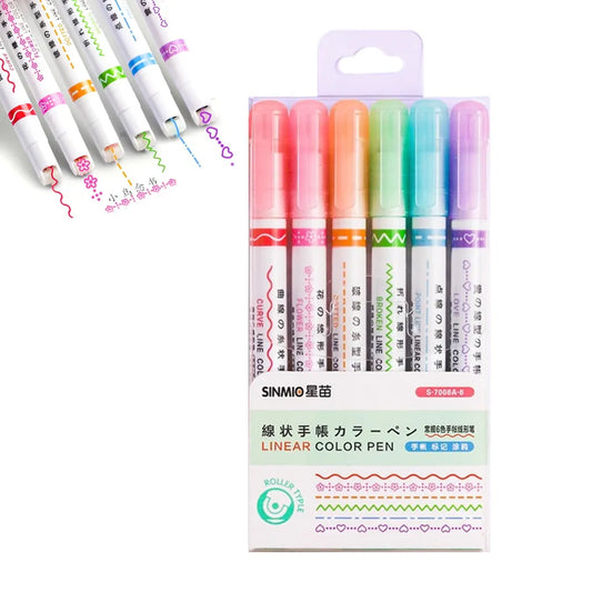 6 pcs curve shapes roller markers set