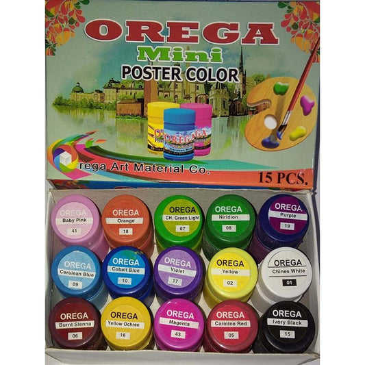 1 box of 15 Orega Poster Colours paints