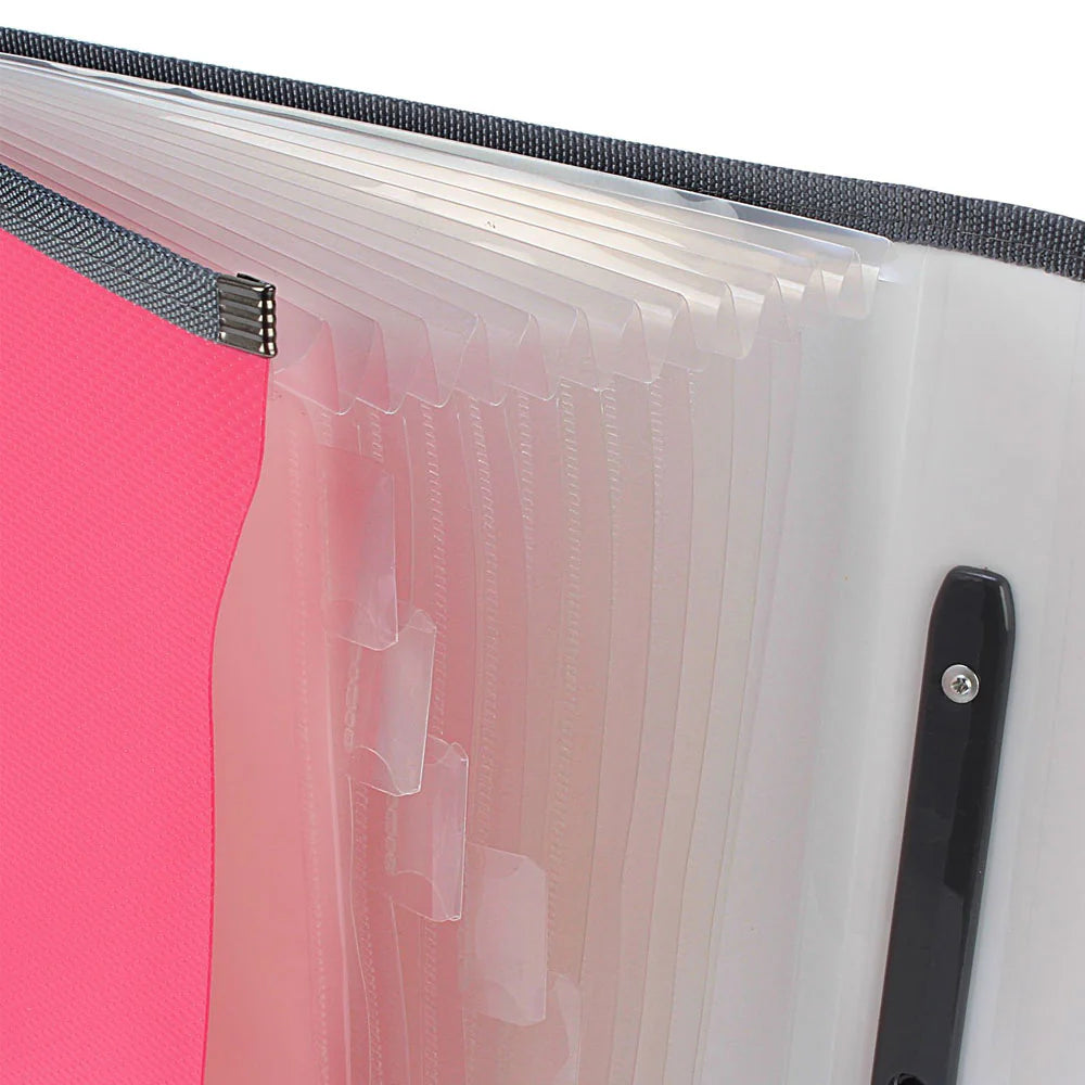 Tranbo Plastic Expanding Bag File Folder With 13 Section Pockets - Pink