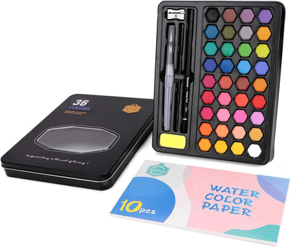 Keep_Smiling 36 Colors Solid Watercolor Paints With Painting brush