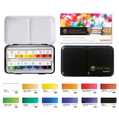 Mungyo Professional Watercolour 12 Half Pans Set